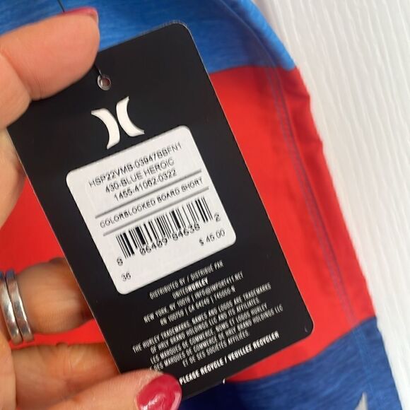 Hurley Men's Color blocked Red/Blue Board short - 36 - NWT - Picture 5 of 8